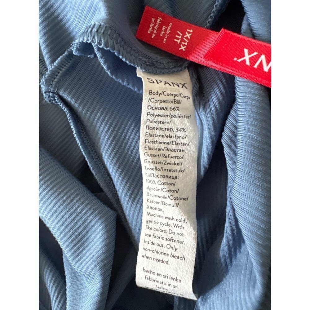 Spanx Rib Boatneck Thong Bodysuit, Indigo Haze Long Sleeves Women's Size 1X - Picture 10 of 12